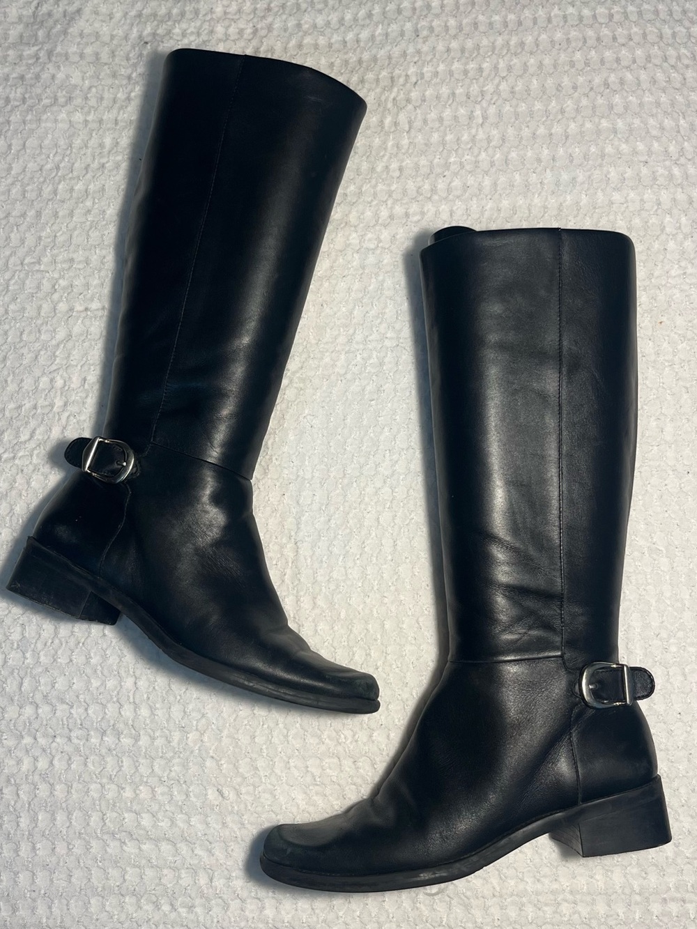 Naturalizer Black Leather Knee-High Boots with Silver Buckle